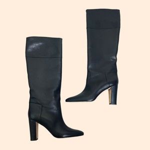 NEW Manolo Blahnik Equestrahi Black Knee High Heeled Boots